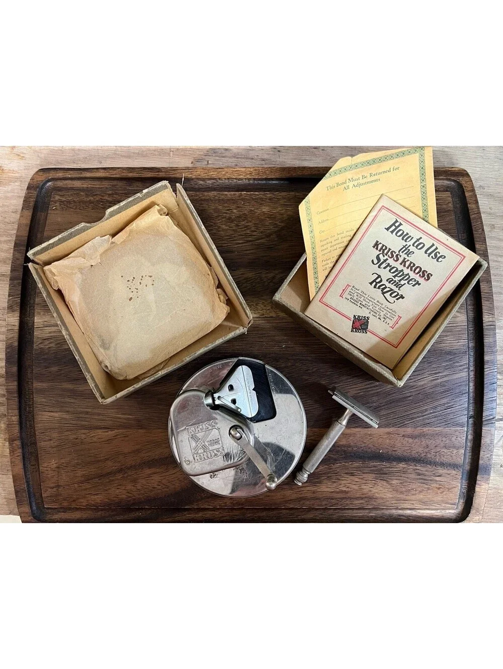1920’s Antique Kriss Kross Stripper and Razor Kit Working and In Original